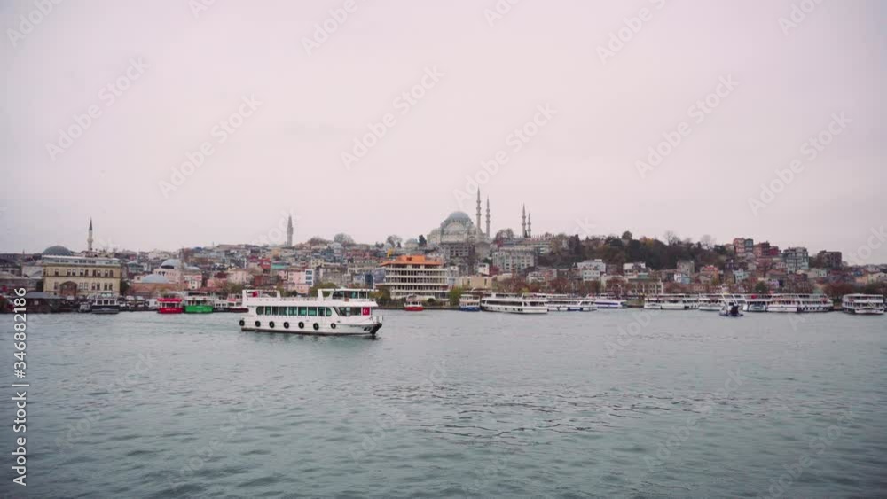 View of the city of Istanbul from a boat floating on the river. It offers a beautiful view of the mosque of Istanbul View of the city of Istanbul from a boat floating on the river. It offers a beautiful view of the mosque of Istanbul