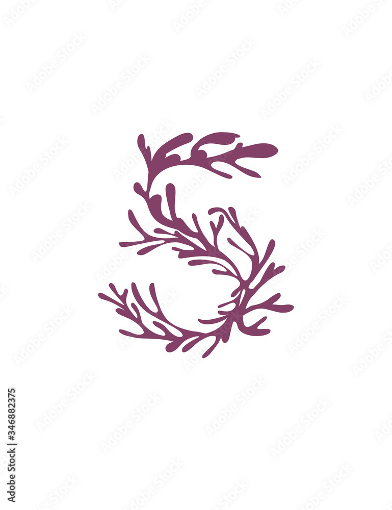 Obraz Number 5 purple colored seaweeds underwater ocean plant sea coral elements flat vector illustration on white background