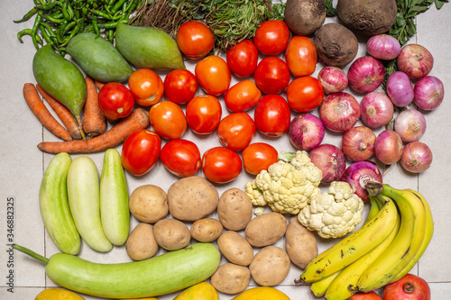 Mix of fruits and vegetables from market