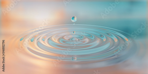 Water drop splash close-up on water surface 3d illustration © Nikolay E