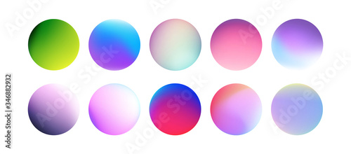 Set of multicolor flat round buttons with vivid color spheres. Rounded holographic gradient sphere button with bright colors. Modern abstract for background texture and template for design materials