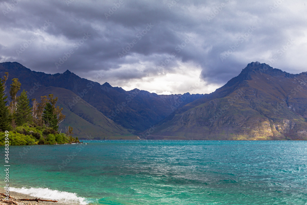 Scenery of Wakatipu lake. South Island, New Zealand Scenery of Wakatipu lake. South Island, New Zealand