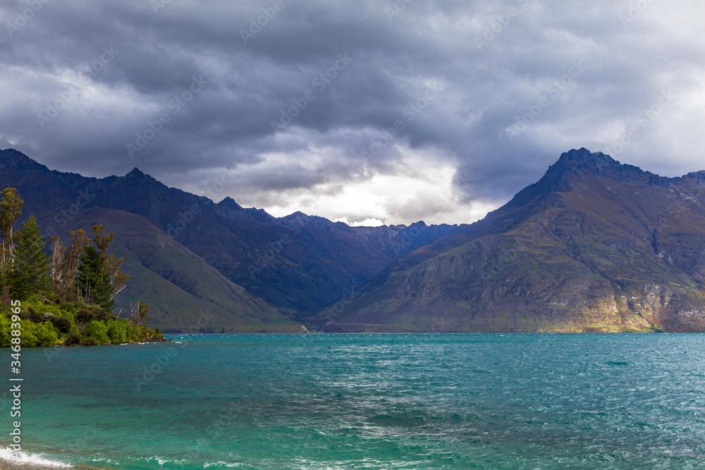Landscapes of South Island. Wakatipu lake. New Zealand Landscapes of South Island. Wakatipu lake. New Zealand