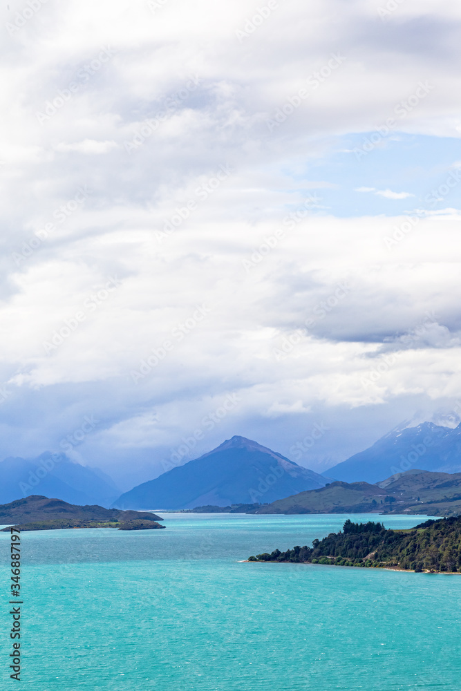 Pyramidal mountains along the shores of Lake Wakatipu. South Island, New Zealand