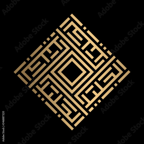 Golden Islamic calligraphy Al-Jaliil of kufi style