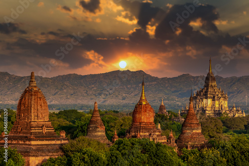 Asian ancient architecture archaeology temple in Bagan at sunset  Myanmar ananda temple in the Bagan Archaeological Zone Pagodas and temple of Bagan world heritage site  Myanmar  Asia.