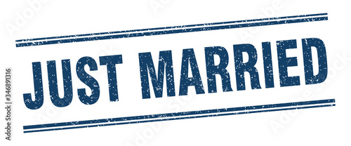 just married stamp. just married label. square grunge sign