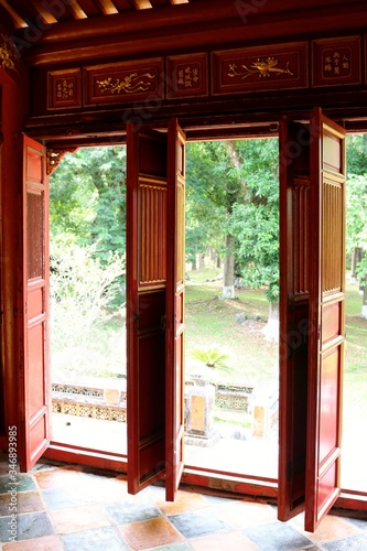red door in a temple