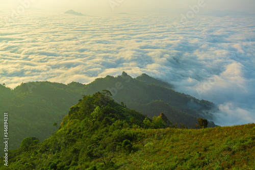 mountains under mist in the morning in Lampang ,Thailand