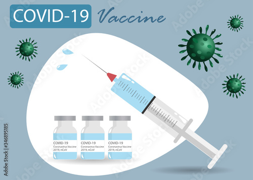 COVID-19 coronavirus vaccine concept. Glass syringe filling with COVID-19 vaccine ready for injection. Vactor Illustration. Idea for world hope for COVID-19 vaccine.