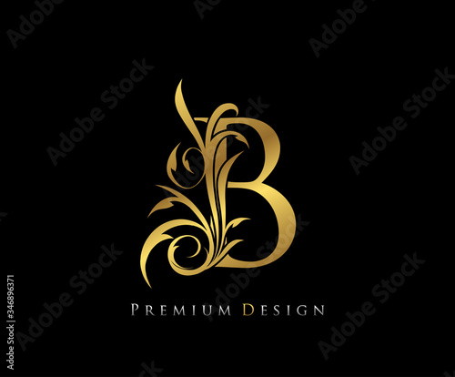 Luxury Gold Premium B Letter . Graceful style. Calligraphic beautiful logo. Vintage drawn emblem for book design, brand name, business card, Restaurant, Boutique, Hotel.