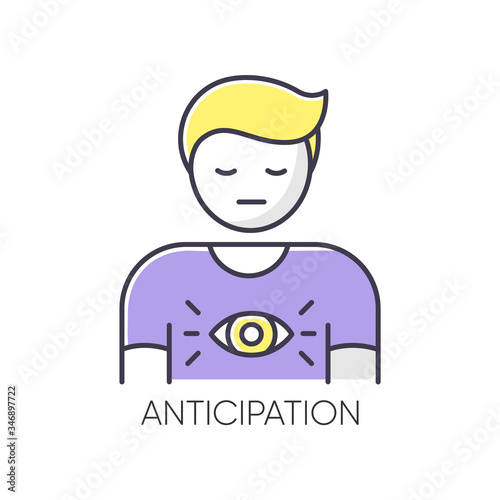 Anticipation RGB color icon. Man expecting future. Person with intuitive prediction. Third eye. Spiritual experience. Mental state. Human feeling of discomfort. Isolated vector illustration