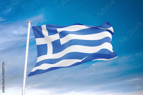 Obraz na plátně Greece flag waving sky background 3D illustration
