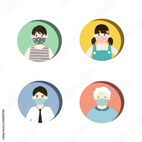 Character of people wearing mask for protection corona virus,business people icons