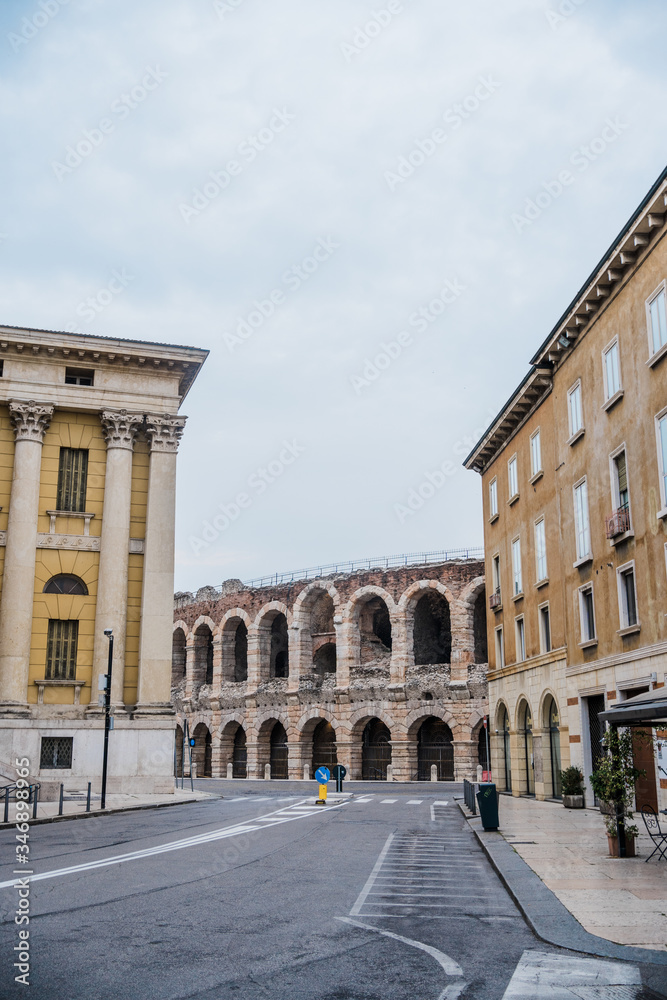 Verona during Coronavirus quarantine, empty street around Arena
