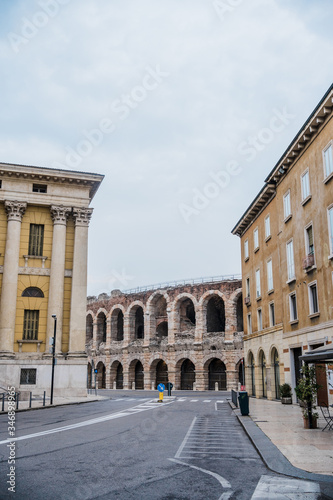 Verona during Coronavirus quarantine, empty street around Arena 