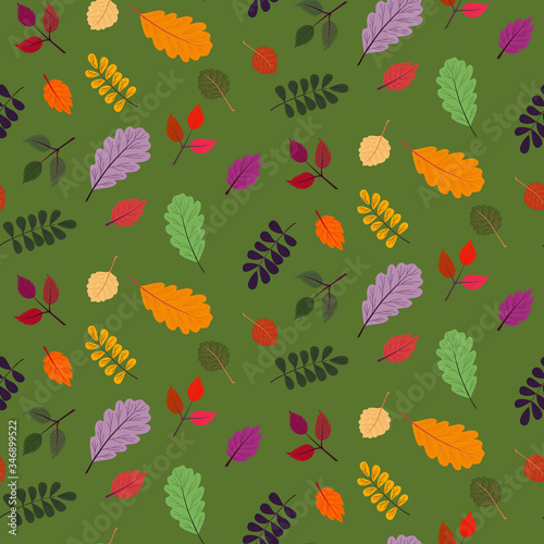Seamless vector pattern with the image of autumn leaves stylized in a flat style. The colors of the autumn gamut are perfect for scrapbooking paper and as separate design elements.