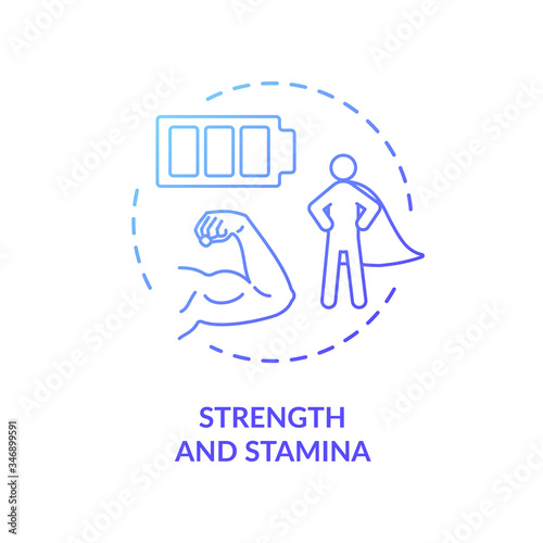 Strength and stamina blue concept icon. Psychical energy. Exercise and workout. Athletic body. Healthy lifestyle idea thin line illustration. Vector isolated outline RGB color drawing