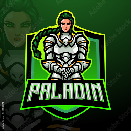 Paladin female esport logo mascot design