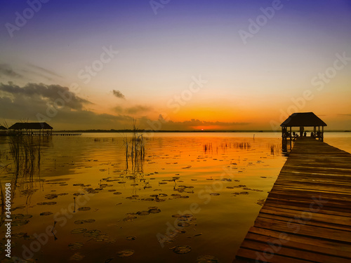 Sunrise in Bacalar Lake  Quintana Roo  Mexico