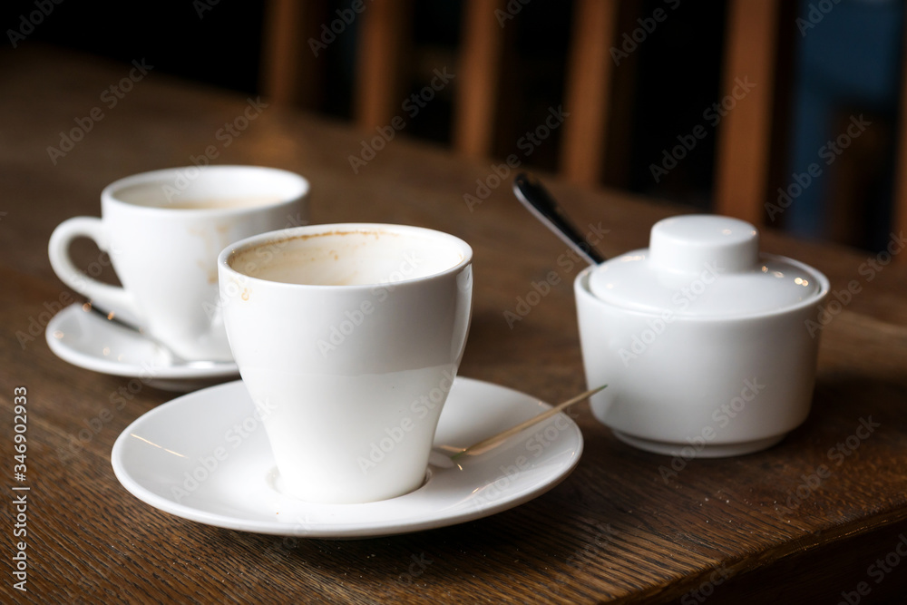 two empty coffee cups on the coffee table