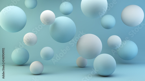 Leinwand Poster light blue floating spheres background