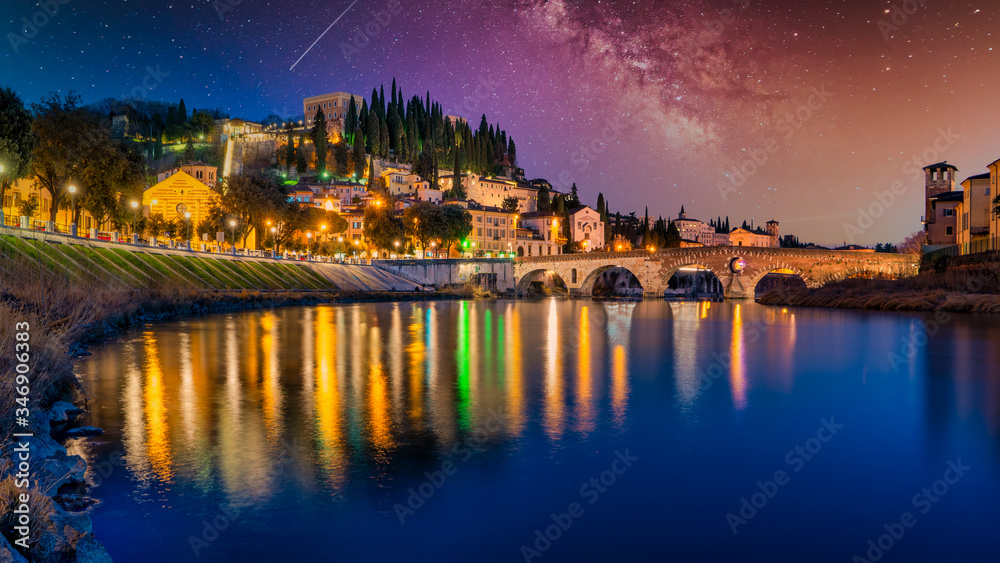 Ponte Pietra, Verona, with Adige, starry night