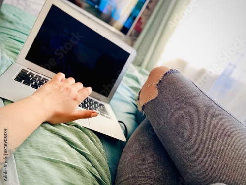 Mobile photo. Girl in self-isolation.