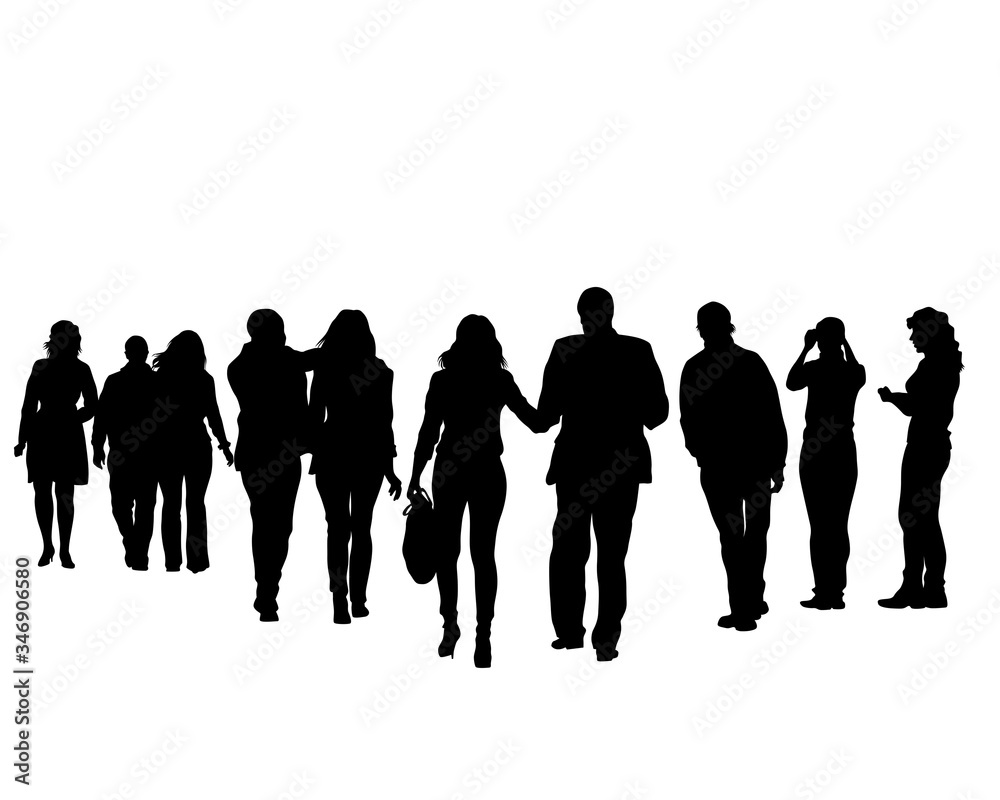 Big crowds people on street. Isolated silhouette on a white background Big crowds people on street. Isolated silhouette on a white background
