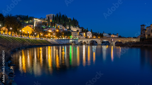 verona cityscape sunset  Ponte Pietra  Verona  with Adige