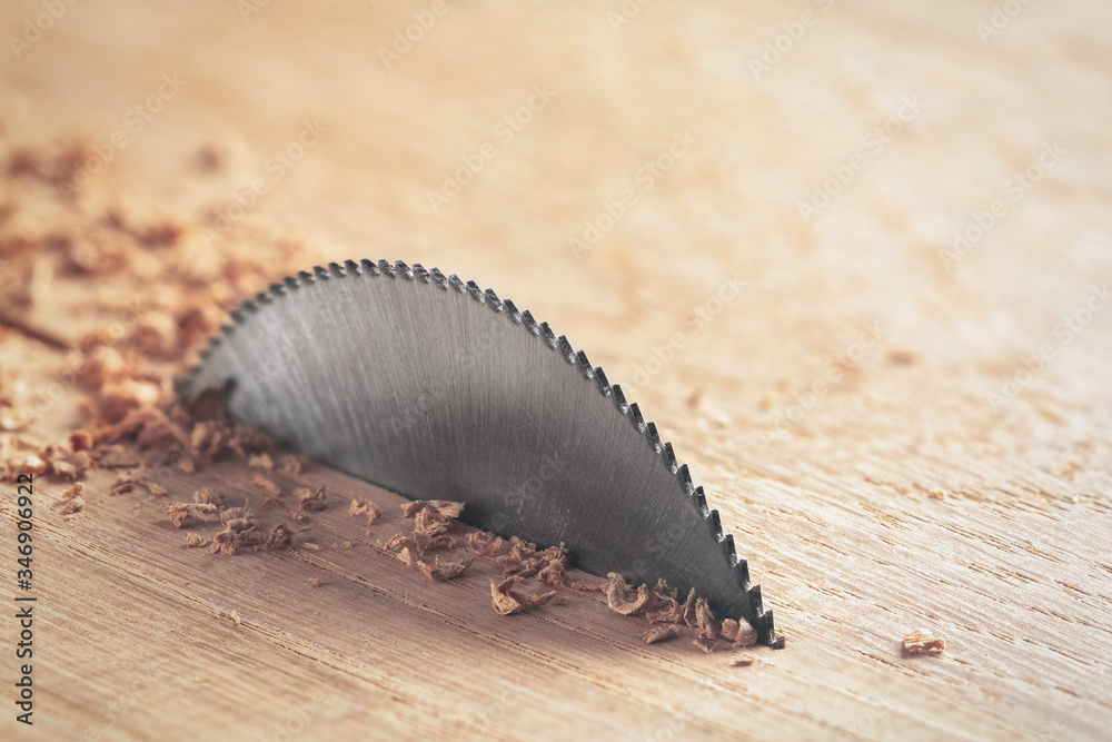 Circular saw cutting wooden plank. Circular milling in oak block. Circular saw cutting wooden plank. Circular milling in oak block.