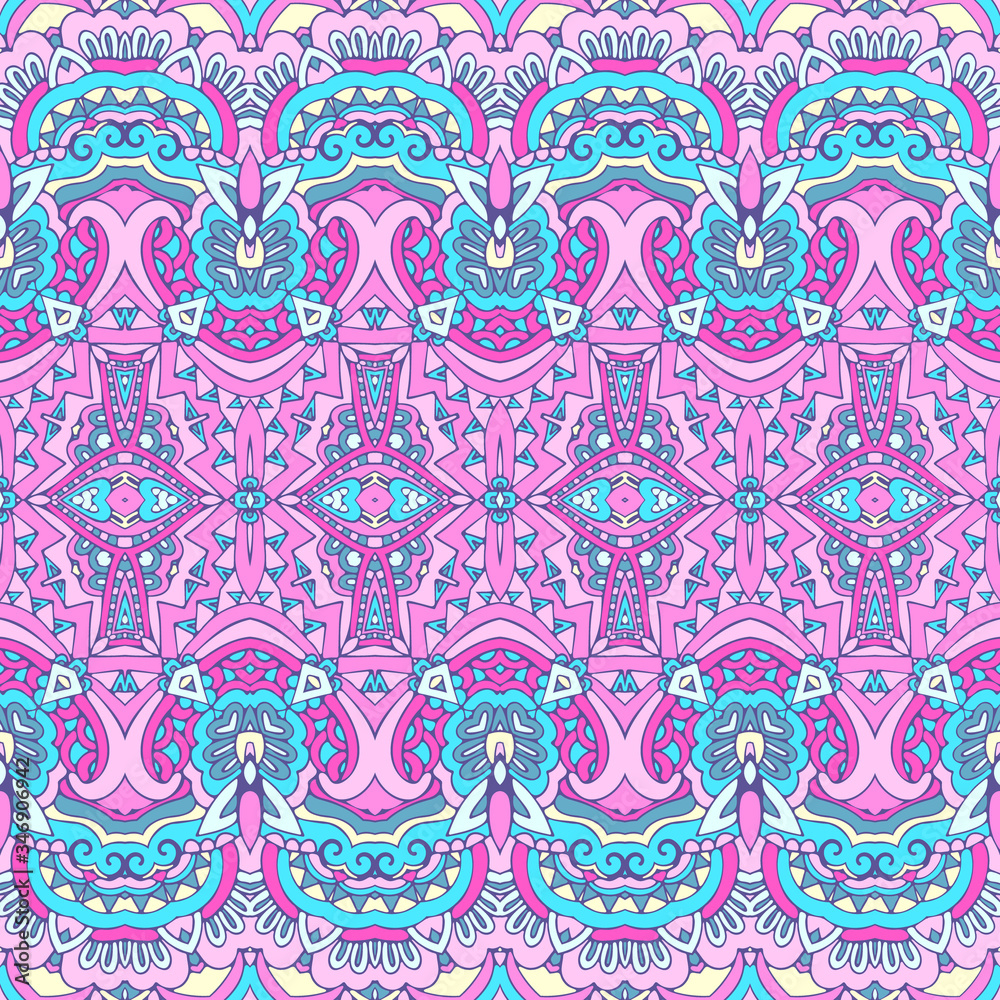 cute vintage abstract doodle style line ethnic seamless pattern ornamental. Pink geometric art textile fabric design