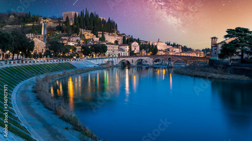 Ponte Pietra, Verona, with Adige, starry night © Davide Marconcini