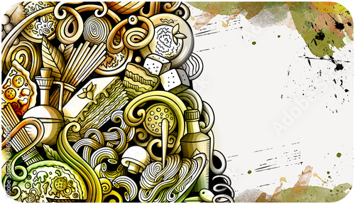 Italian food hand drawn doodle banner. Cartoon detailed flyer.