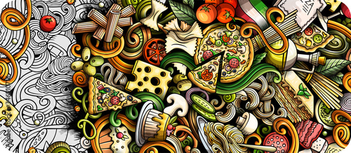 Italian food hand drawn doodle banner. Cartoon detailed flyer.