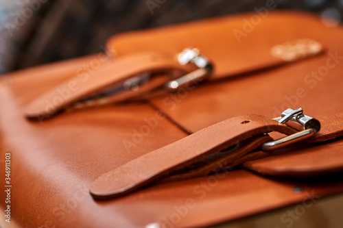 leather briefcase close up