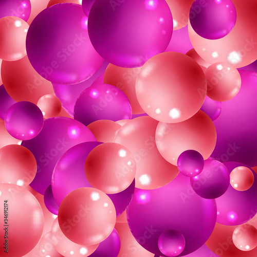 Colorful balls background. Vector background made with gradient meshes. Background design for banner, poster, flyer, card, postcard, cover, brochure. Purple and light pink balls. Pastel tones. eps 10