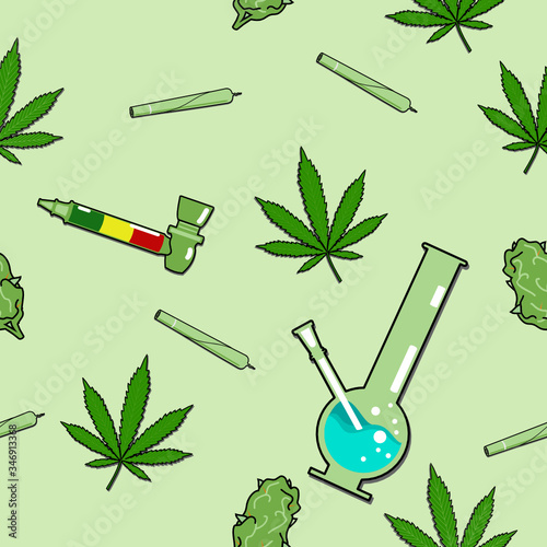 cannabis and marijuana repeating pattern vector flat tile for background and Wallpaper