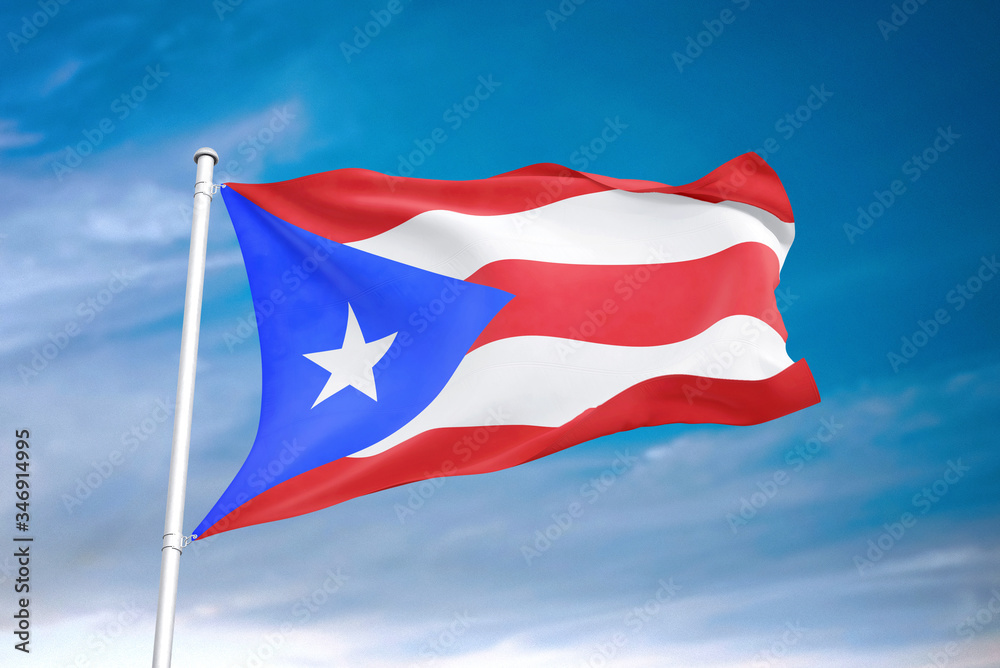 Fototapeta premium Puerto Rico flag waving sky background 3D illustration