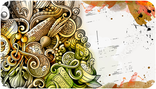 Russian food hand drawn doodle banner. Cartoon detailed flyer.