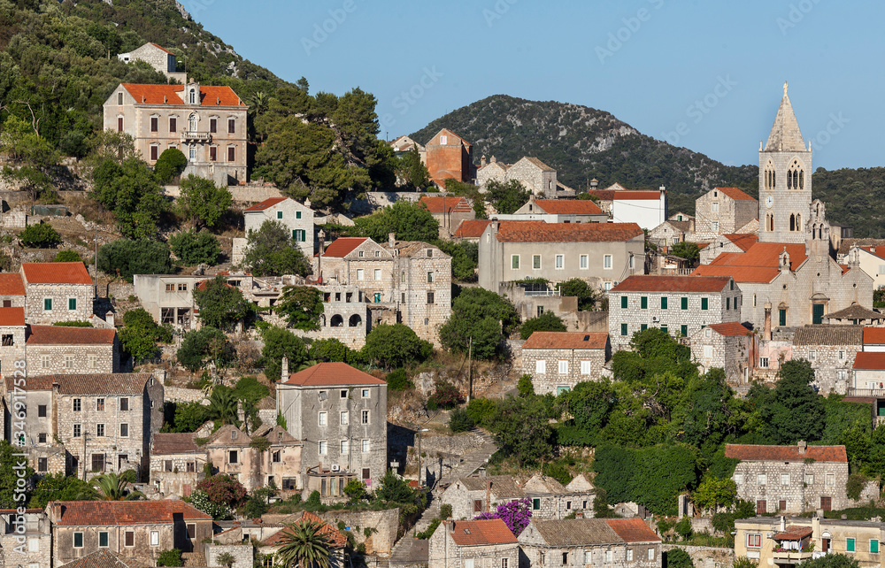 Small town Lastovo with partly deserted houses on island Lastovo in Dalmatia, Croatia