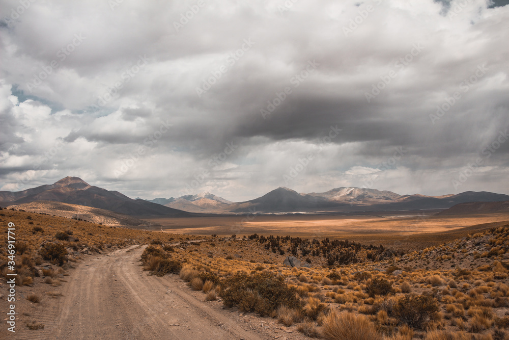 Fototapeta premium the dirt road desert to the mountains