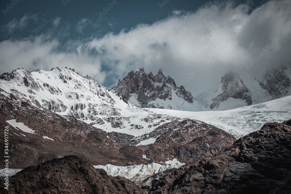 mountain landscape with snow glacier and clouds mountain landscape with snow glacier and clouds