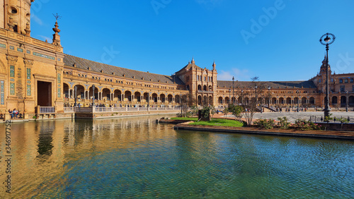 Plaza de Espana at sunny warm winter day. Seville, Spain