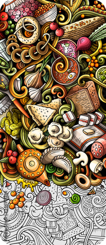Russian food hand drawn doodle banner. Cartoon detailed flyer.
