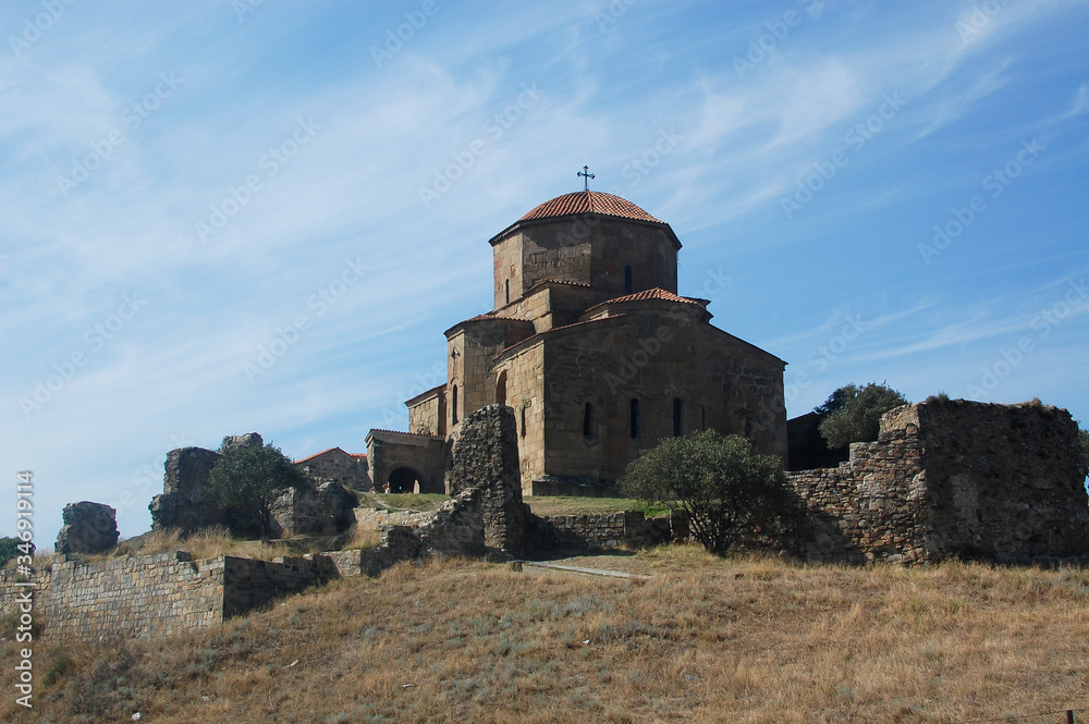 Scenic view of Jvari Monastery. It is a sixth century Georgian Orthodox monastery near Mtskheta, eastern Georgia. it is listed as a World Heritage site by UNESCO.