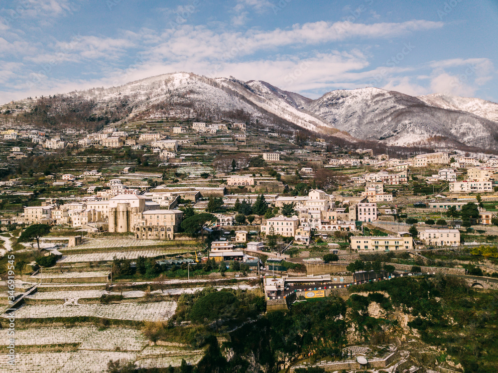 Scala Mountain Amalfi Coast with Snow from Ravello