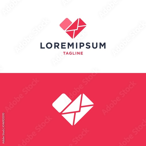 romantic heart shaped love letter envelope chat email logo vector 