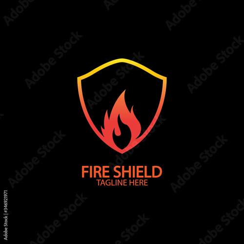 Fire shield logo design element. Fire warning sign shield. Fire flame vector illustration
