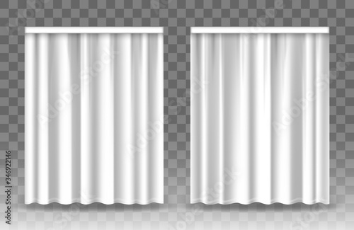 Vector white curtains isolated on transparent background.